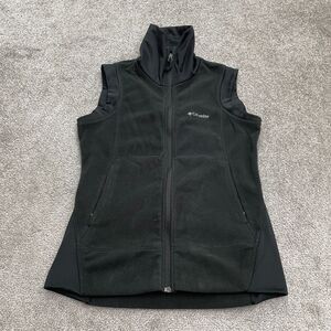 Columbia Fleece Vest Womens Small Black Full Zip Turtleneck Pockets Outdoor Hike